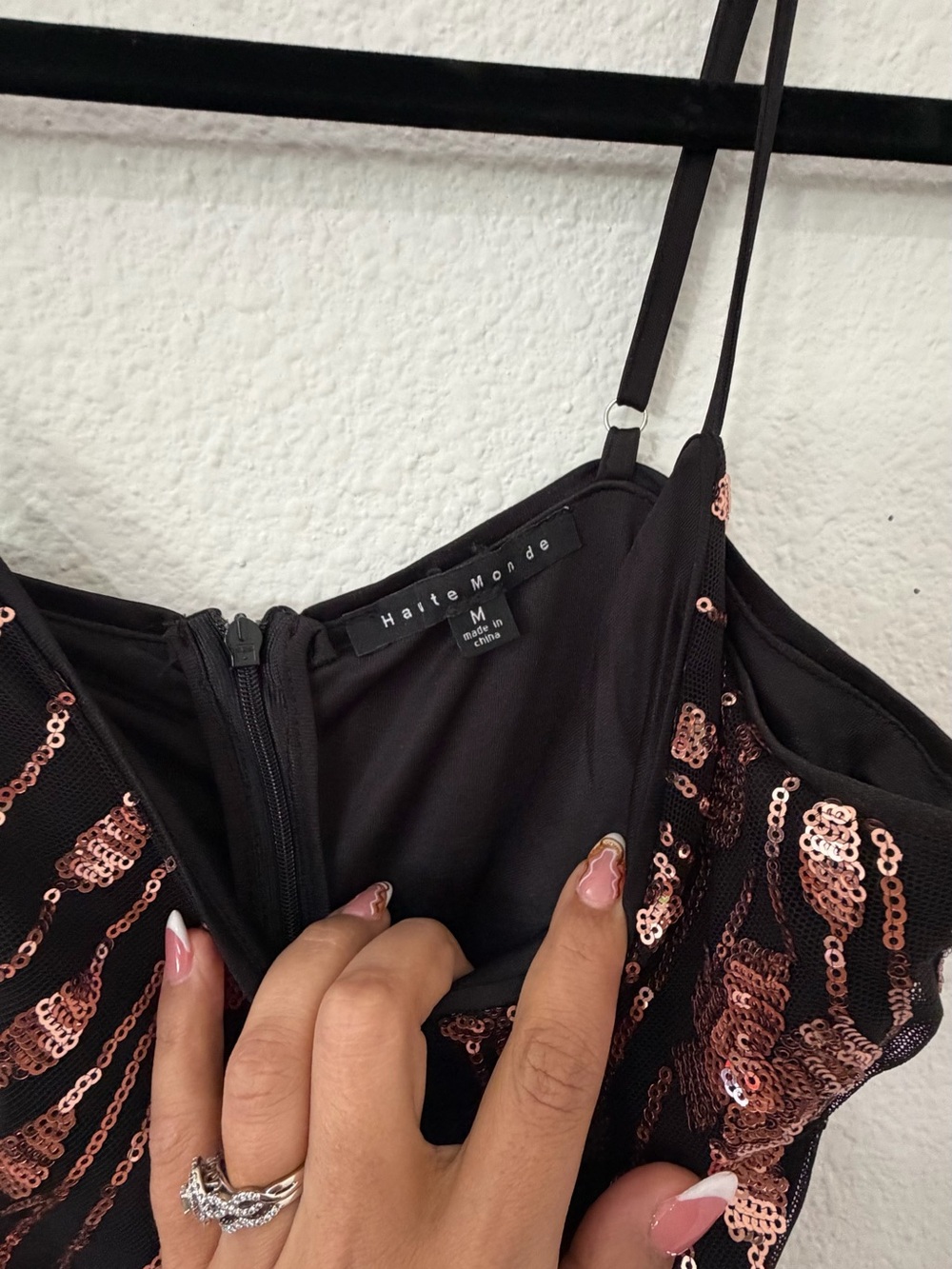 Black Sequin Maxi Dress with Rose Gold Accents - Picture 4 of 4